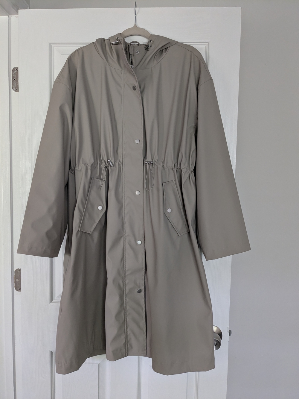 Rebecca Minkoff Taupe Hooded Drawstring Raincoat